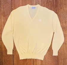 Vtg 80s IZOD V-neck Sweater Yellow Knit Lightweight Acrylic USA Made Mens XL