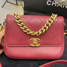 Chanel Red Quilted Classic Flap Bag Gold Hardware Chain Strap