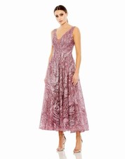 MAC DUGGAL Mauve/ Pink V Neck Floral Embroidered  A- Line Dress Gown Size 4 NWT