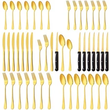 48-Pack Gold Silverware Set with Steak , Stainless Steel Tableware Cutlery Sp...