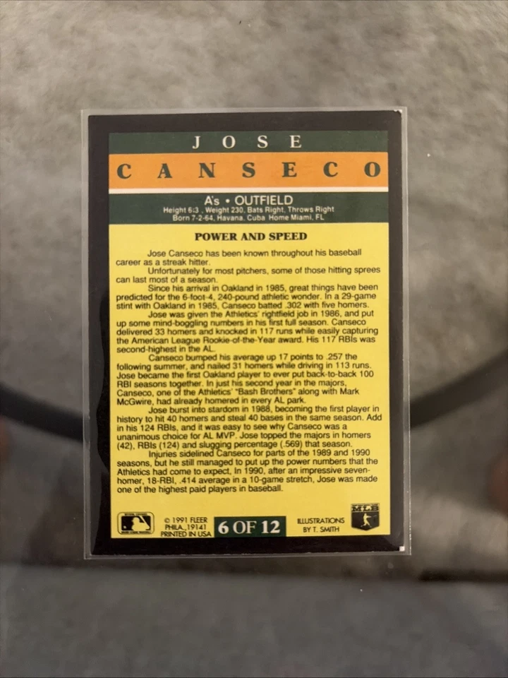 1991 Fleer - Pro-Vision Jose Canseco #6 - Изображение 2 из 2