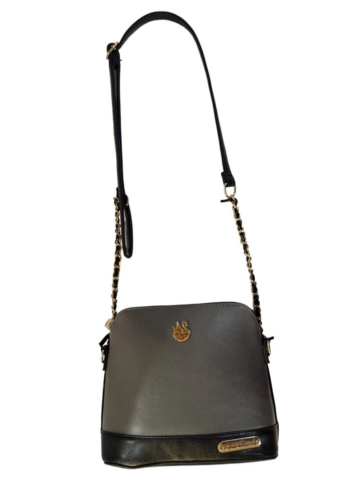 Bandolera Gloria Vanderbilt Clásica Cuero Negro Pequeña Cartera Cadena Dorada Foto 2 de 4