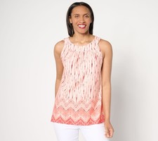 Denim  Co. Printed Favorite Jersey Banded Neck Tank Top Light Peach 1X New