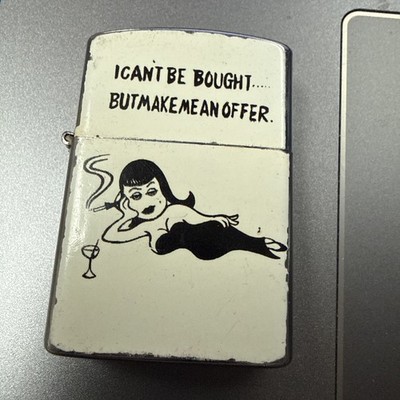 Vtg AMICO PIN-UP Cigarette Lighter  I Can t Be Bought But Make Me An Offer 