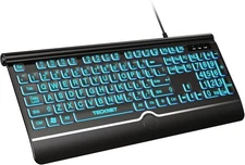 TECKNET Large Print Backlit Keyboard, Wired USB-A Computer Keyboard with Wris...