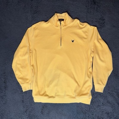 Lyle & Scott Yellow 1/4 Zip Mock Neck Logo Cotton Pullover Sweatshirt Men's