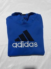 adidas Climawarm Boys Pullover Hoodie Blue Fleece Logo L 14/16 Hooded Sweatshirt
