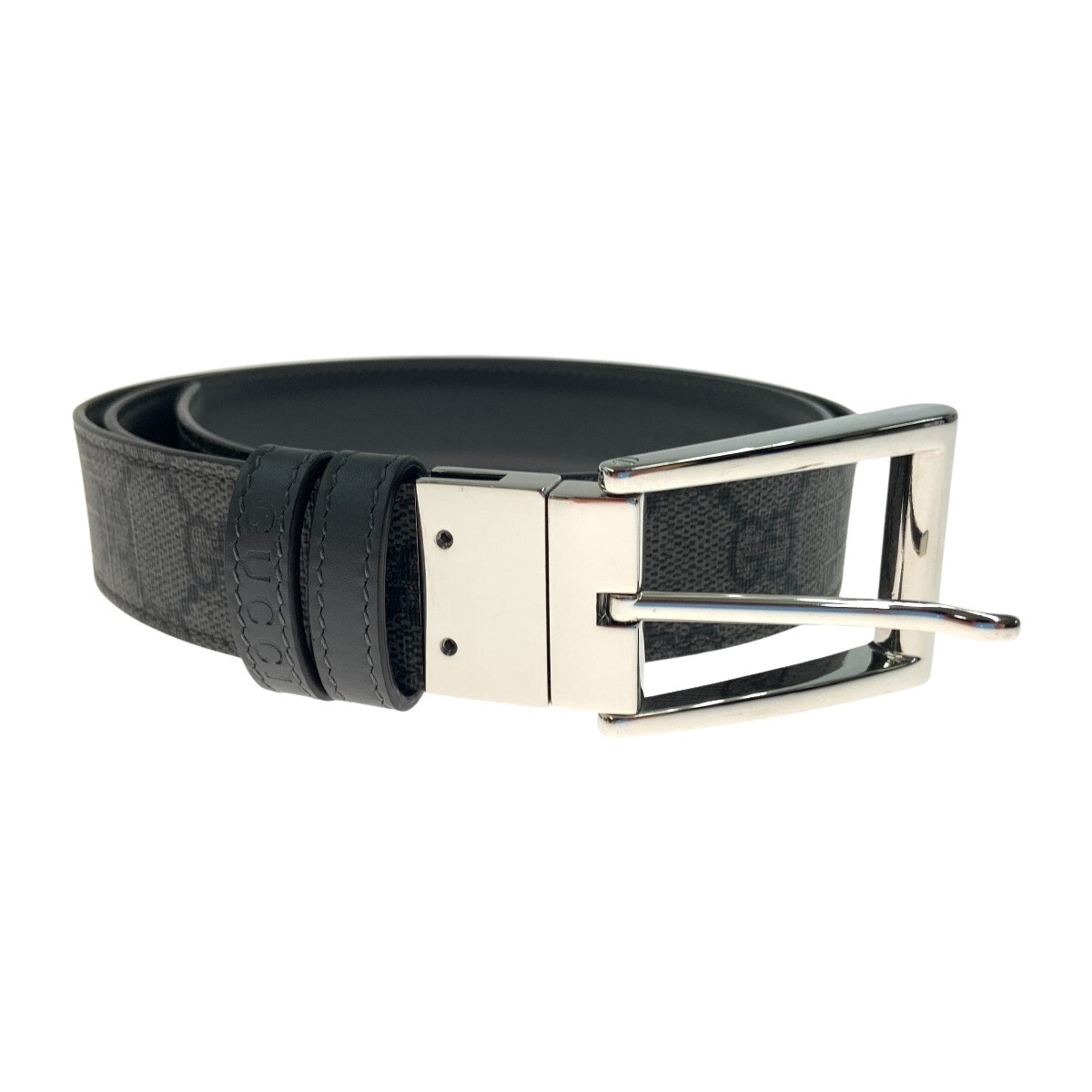 GUCCI GG Supreme Reversible Belt Size 95 38 Gray Preowned with Wear