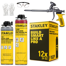 Stanley F952P Orange Fire-Rated Sealant Foam 24oz, 12 Pack - Pro Set, Gun Incl.