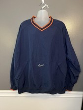 Vintage Nike Pullover Jacket Mens 2XL Navy Blue Orange Trim Swoosh Windbreaker