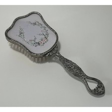 Vintage 1950s Vanity Hair Brush Filigree Floral Silver Dressing Table Handheld