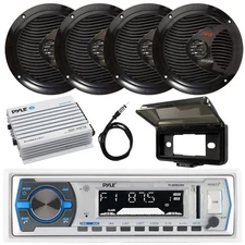 Pyle White Marine Stereo AM FM USB Receiver, 4x 6.5" Speakers, 4Ch Amp, Cover