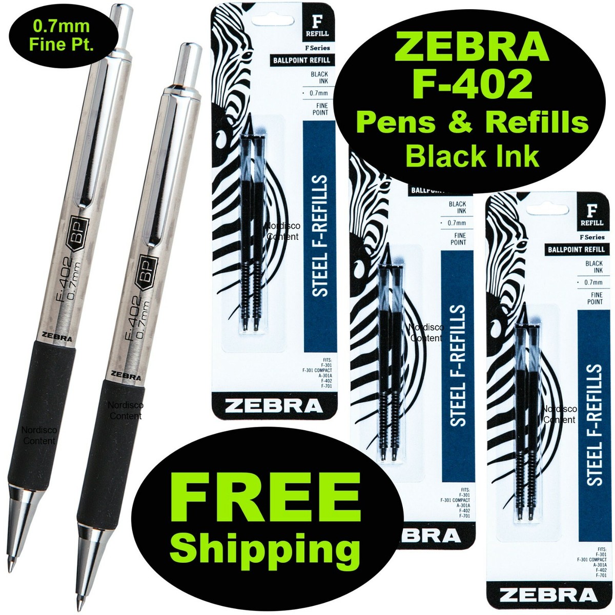 Zebra Pens Zebra Pen F-402 Ballpoint Pens 2-Pack - Stainless Steel ...