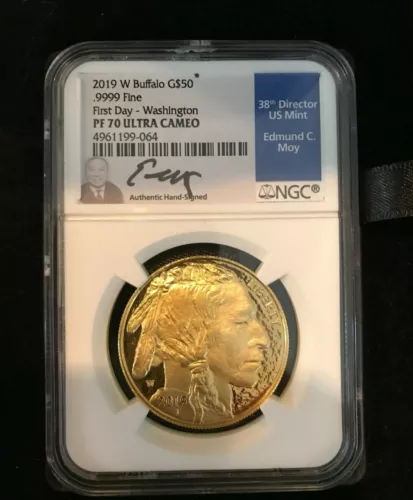 2019 W 1 oz Amer Gold Buffalo Proof $50 NGC PF70 UC FDI MOY SIGNED RARE POP 75