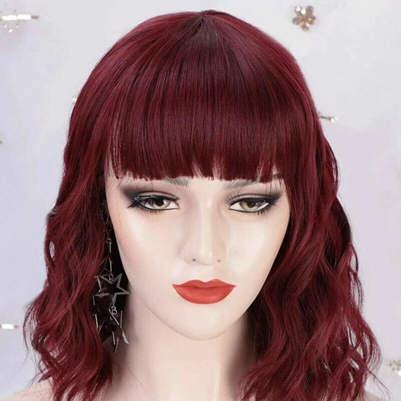 Wavy Short Curly Hair Bob Wigs With Bangs Synthetic Wig For Women Cosplay Party - Image 3 of 4