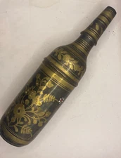 Vintage Decorative Bottle Bronze Indian  Figure  Engraveded 12 "🔔