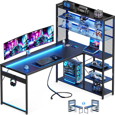MOTPK L Shaped Gaming Desk, Reversible Computer Desk with Power Outlet, Gaming T