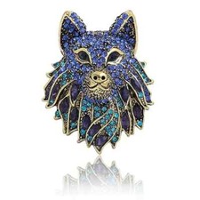 Vintage Fashion Men Full Crystal Wolf Head Brooches Pins Animal Badges Jewelry