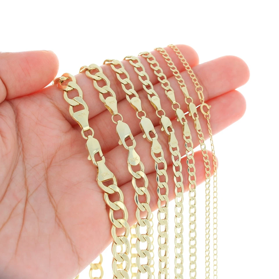 Collar o pulsera de eslabones de cadena cubanos bordillo de oro amarillo de 10 quilates de 2 mm-7,5 mm 7"-30" Foto 4 de 4