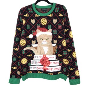 ugly christmas sweater cat pizza