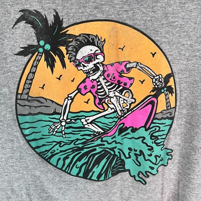 Good Vibes Tee Shirt Mens Size Medium M Gray Skeleton