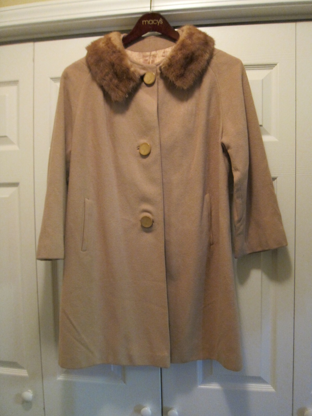 Vintage 1950s Camel/Tan Cashmere Swing Coat Mink … - image 2