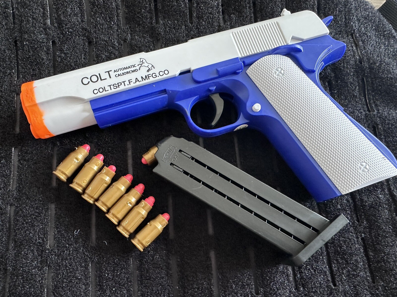 Toy Gun + Soft Bullets & Shell Ejecting Magazine Realistic blue 1911