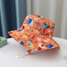 Kid's Orange Dinosaur Cartoon Pattern Sun Protection Bucket Hat
