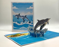 ORIGAMI POP CARDS Dolphin Couple Swimming in Ocean Happy Father's Day 3D Pop Up