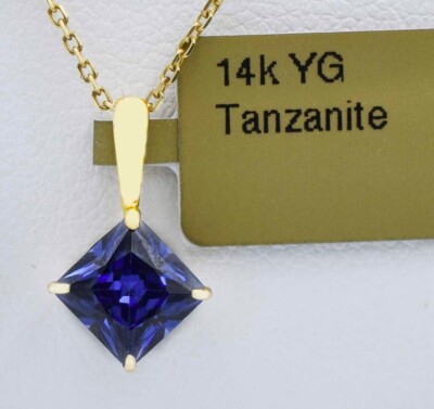LAB CREATED 1,05 kt AAA TANSANIT ANHÄNGER MASSIV 14K GELBGOLD - neu mit Etikett