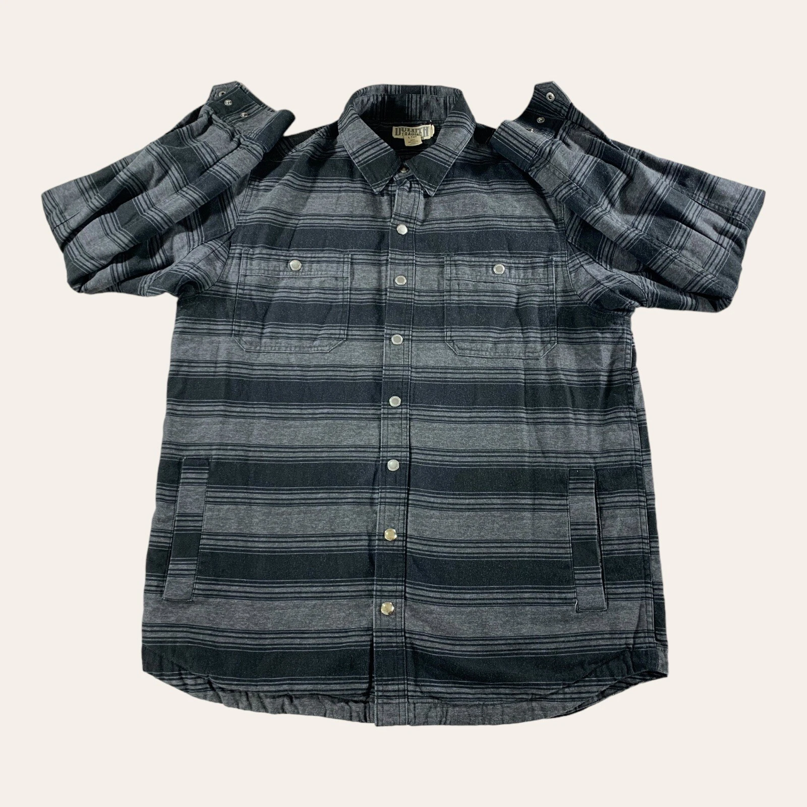 Duluth Trading Jacket Mens LT Fire Hose Flannel Lined Limber Jac Striped