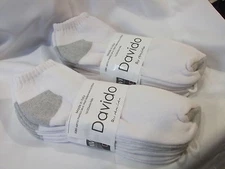 Davido Mens socks ankle low 100% cotton made in Italy white 8 pairs size 10-13  