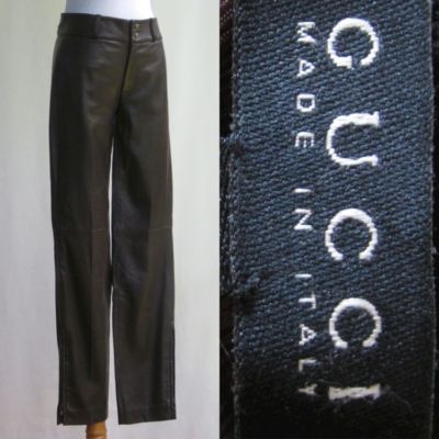 Gucci Leather Pants Espresso Brown Butter Soft Skinny Cigarette Cut Zipper Ankle