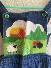Vintage Farm Old McDonald Applique Button Bib Overalls Denim Jean Toddler 4T
