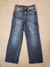 Judy Blue Jeans Women 0/24 High Waist Wide Leg Cropped Distressed Pockets 24x26"