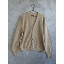 MG 100 Virgin Orlon Acrylic Tan V Neck Button Front Cardigan Sweater Mens XL