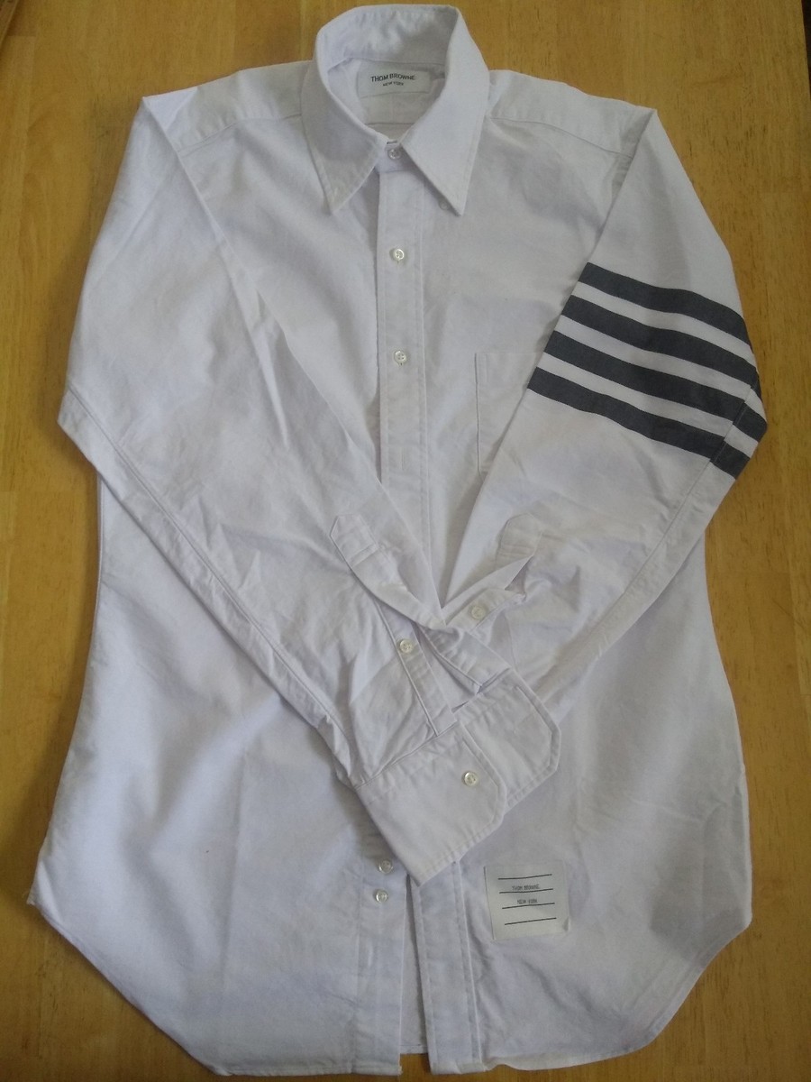 NWOT Thom Browne White w Navy Woven Sleeve Stripes Button Down TB2