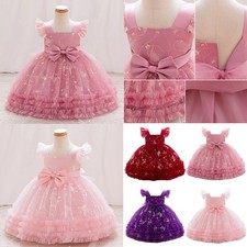 Baby Girls Tutu Dress Big Bows Princess Toddler Sequined Ruffled Sleeves Party