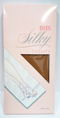 BHS 1980s Vintage Lovely Silky Sheer Illusion Light Tan Nylon Tights Size Small