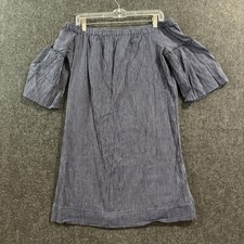Madewell Dress Women's 4 Blue Striped Off The Shoulder 3/4 Sleeve Boho Cotton