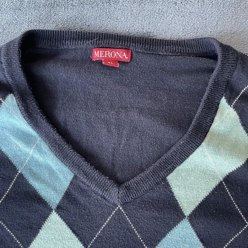 Suéter Merona Manga Larga Cuello en V Azul Argyle XL Foto 2 de 4