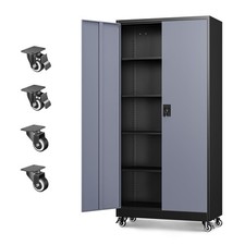 Steel Garage Storage Cabinet With Lock And Adjustable Shelves Black Grey 75in Steel Garage Storage Cabinet With Lock And Adjustable Shelves Black Grey 75in