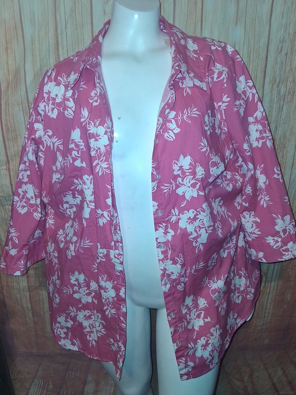 D & Co Pink Floral 3/4 Sleeve Button Up Blouse Sz 1X
