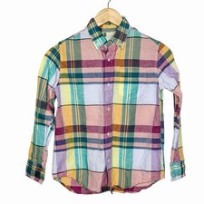 J Crew Crewcuts Madras Plaid Linen Cotton Button Down Shirt Boys 10 Dress Preppy