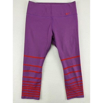 Nike Dri-FIT Cropped Leggings Womens Medium Purple Orange Wavy Stripe Yoga Pants