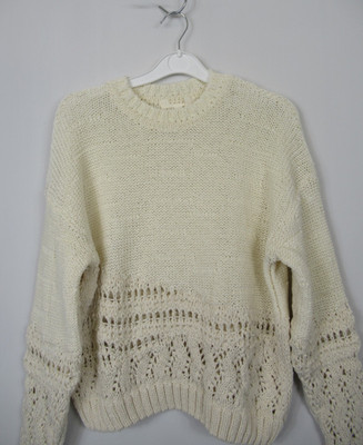 Marks & Spencer per Una Ecru Baumwollmischung Langarm Rundhals Pullover S/M/L/XL