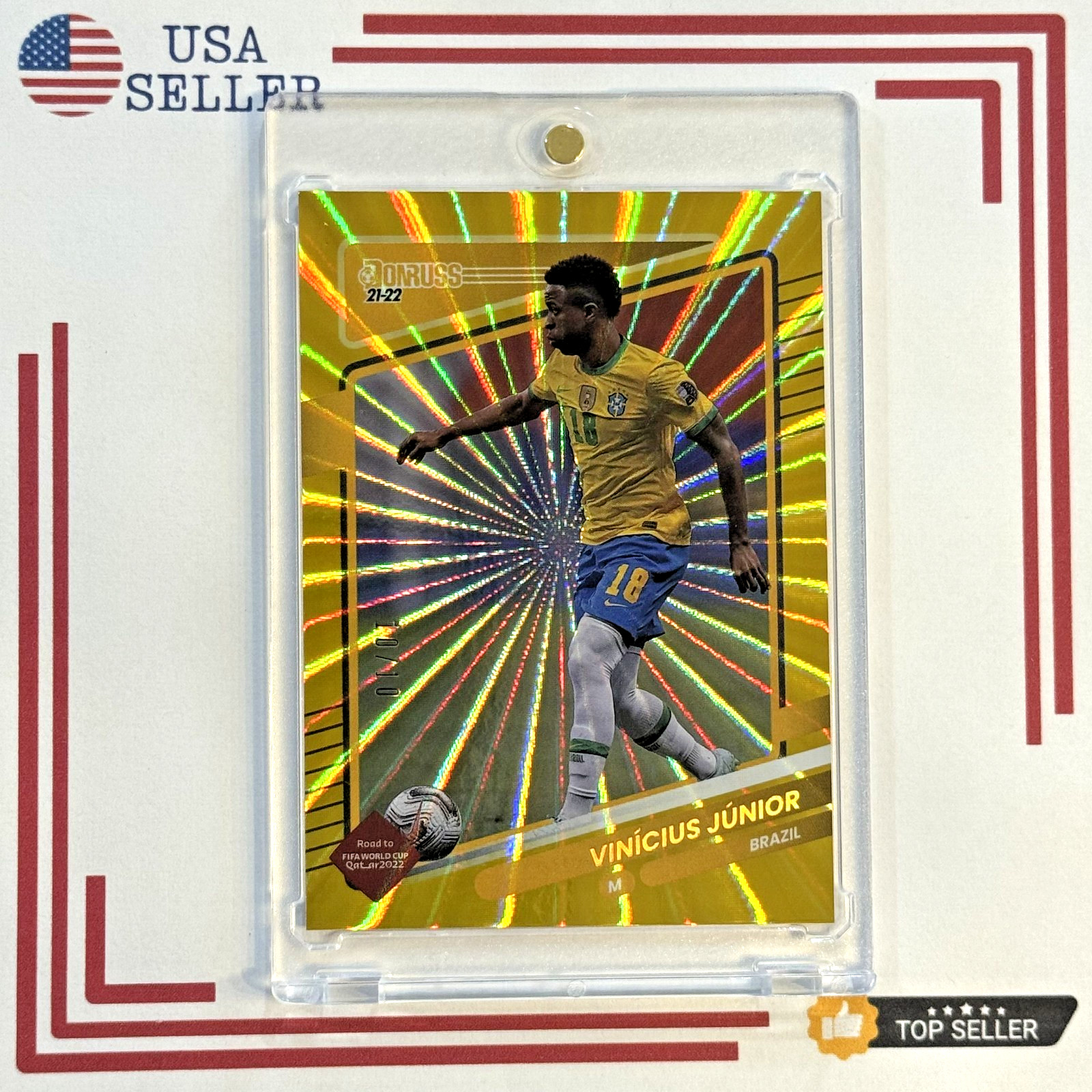 2021-22 Donruss World Cup Qatar #26 VINICIUS JUNIOR Vini Jr Gold Laser 10/10