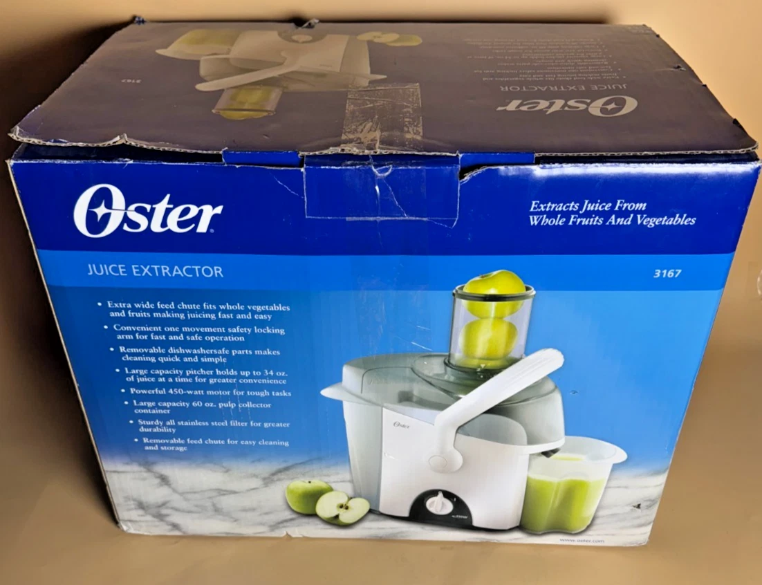 Oster 3167 Juice Extractor New in Box - Whole Fruit Juicer, Extra-Large Feed Tub
