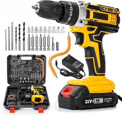 #ad 21V Cordless Drill Electric Screwdriver 3 8in Keyless Chuck Work Light Kit $27.99