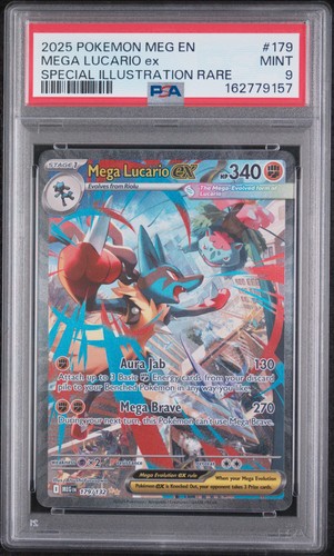 2025 POKEMON MEGA EVOLUTION SPECIAL ILLUSTRATION RARE #179 MEGA LUCARIO EX PSA 9